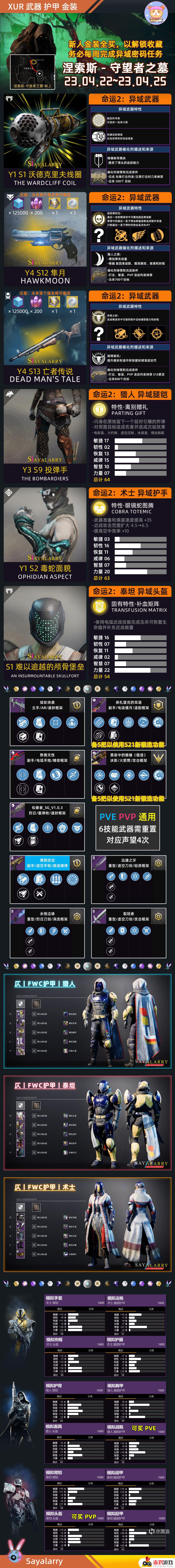 命运2 XUR 老九 试炼情报23/04/22丨黑夜擦撞丨下周预览